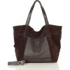 MARCO MAZZINI velká semišová kožená shopper kabelka s kapsou tmavě hnědá
