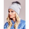 Šedá dámská čepice se střapcem