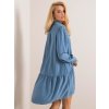 Modré dámské šaty košilové s volánkem (Velikost S)