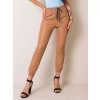 Dámské tmavě béžové koženkové kalhoty