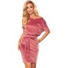 Velurové růžové šaty s páskem ANGELINA