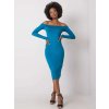 Modré dámské přiléhavé midi šaty