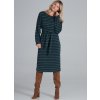 Zelené pruhované midi šaty s dlouhým rukávem