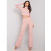 Světle růžový dámský komplet se zvonovými kalhoty