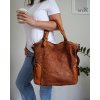 MARCO MAZZINI hnědá kožená shopper kabelka s pleteným vzorem