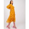 Tmavě žluté květinové midi šaty s dlouhými rukávy