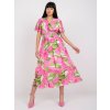 Růžové midi šaty se vzorem tulipánů
