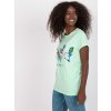 Světle zelené tričko s květinovým potiskem a nápisem "Tropic"