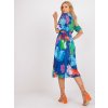 Modré květované midi šaty s páskem