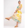 Žluté lehké midišaty s opaskem