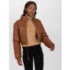 Hnědá koženková prošívaná crop bunda