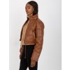 Hnědá koženková prošívaná crop bunda