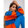 Delší volný pletený kardigan - modrá-oranžová