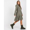 Mikinové volánové šaty s lesklými šňůrkami - khaki
