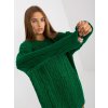 Zelený delší svetr s copánkovým vzorováním