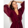 Vínové minišaty s volánem v boho stylu (Velikost ONE SIZE)
