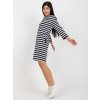 Tmavě modro-bílé pruhované šaty s kapsami (Velikost S)