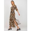 Černo-béžové midi šaty se zvířecím vzorem a rozparkem (Velikost S/M)