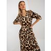 Černo-béžové midi šaty se zvířecím vzorem a rozparkem (Velikost S/M)