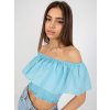 Světle modrý crop top s volánem