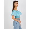 Světle modrý crop top s volánem