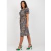 Khaki vzorované midi šaty s páskem