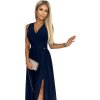 Dlouhé tmavě modré společenské šaty s výstřihem GERDA