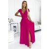 Fuchsiové dlouhé šaty s výstřihem a třpytkami CRYSTAL