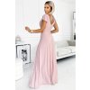 Světle růžové dlouhé šaty s výstřihem a třpytkami CRYSTAL