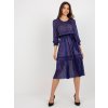 Tmavě modré lesklé midi šaty s volánem