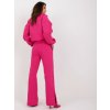 Tmavě růžová souprava s širokými kalhotami s rozparky a mikinou na zip