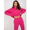 Tmavě růžová souprava s širokými kalhotami s rozparky a mikinou na zip
