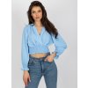 Světle modrá crop top halenka s elastickým řasením