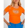 Oranžové krátké tričko s aplikací ve tvaru srdce