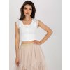 Smetanová krátká žebrovaná halenka s krajkou