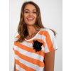 Bílo-oranžové pruhované triko s broží