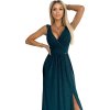 Tmavě zelené dlouhé šaty se třpytkami a rozparkem LOUISE
