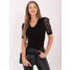 Dámské černé tričko s krajkovými rukávy