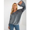 Šedo-modrá velurová mikina s výstřihem