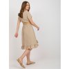 Béžové letní midi šaty s krátkým rukávem a volánem