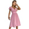 Růžové šaty s výstřihem a krátkým rukávem MATYLDA