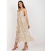 Béžové krajkové midi šaty s volánkem