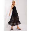 Černé krajkové midi šaty s volánem