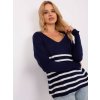 Tmavě modrý svetr s pruhy (Velikost ONE SIZE)