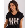 Černé tričko s potiskem peříček