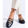 Černé dámské mokasíny se zlatou ozdobou