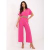 Tmavě růžový elegantní overal se širokými nohavicemi a krátkým rukávem