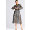 Černo-šedé vzorované midi šaty