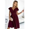 Vínové šaty s výstřihem a krátkým rukávem MATYLDA