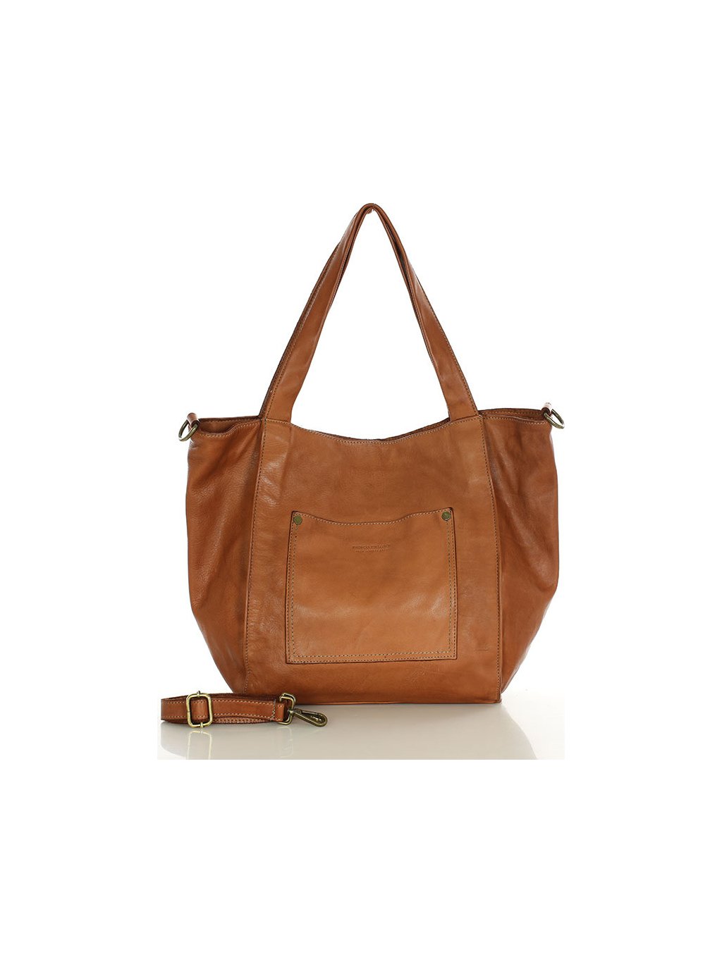 MARCO MAZZINI Világosbarna tágas bőr shopper táska